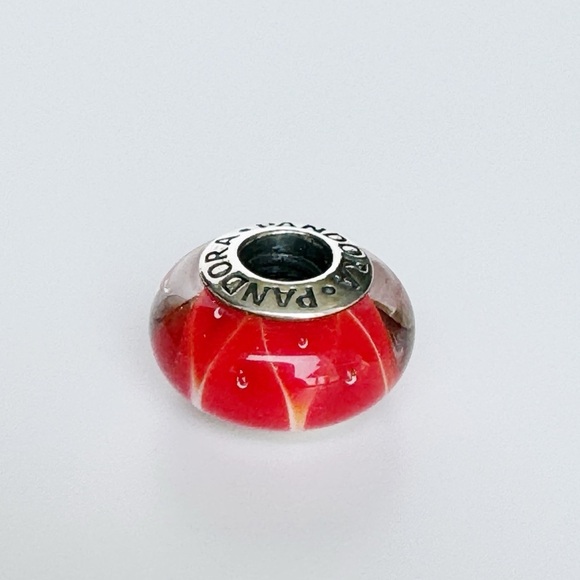 PANDORA Coral Murano Glass Charm 790926 Sterling Silver Core Retired Red Bead - Picture 8 of 13